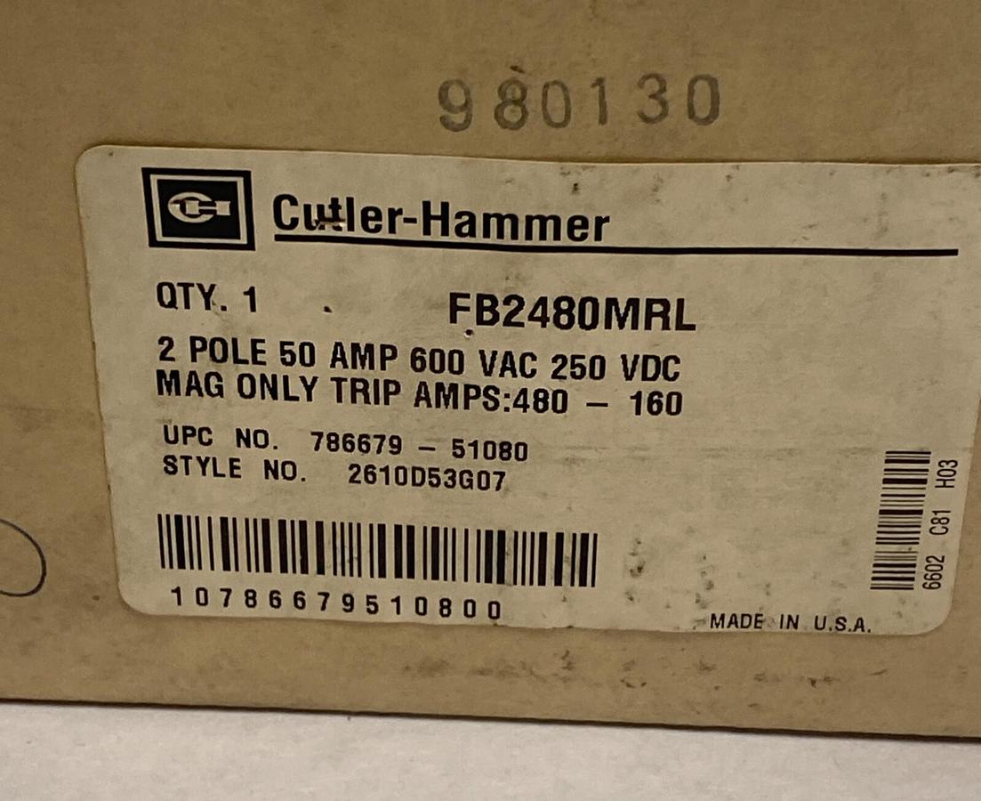 Westinghouse,FB2480MRL,50A 600V 2 Pole NOS