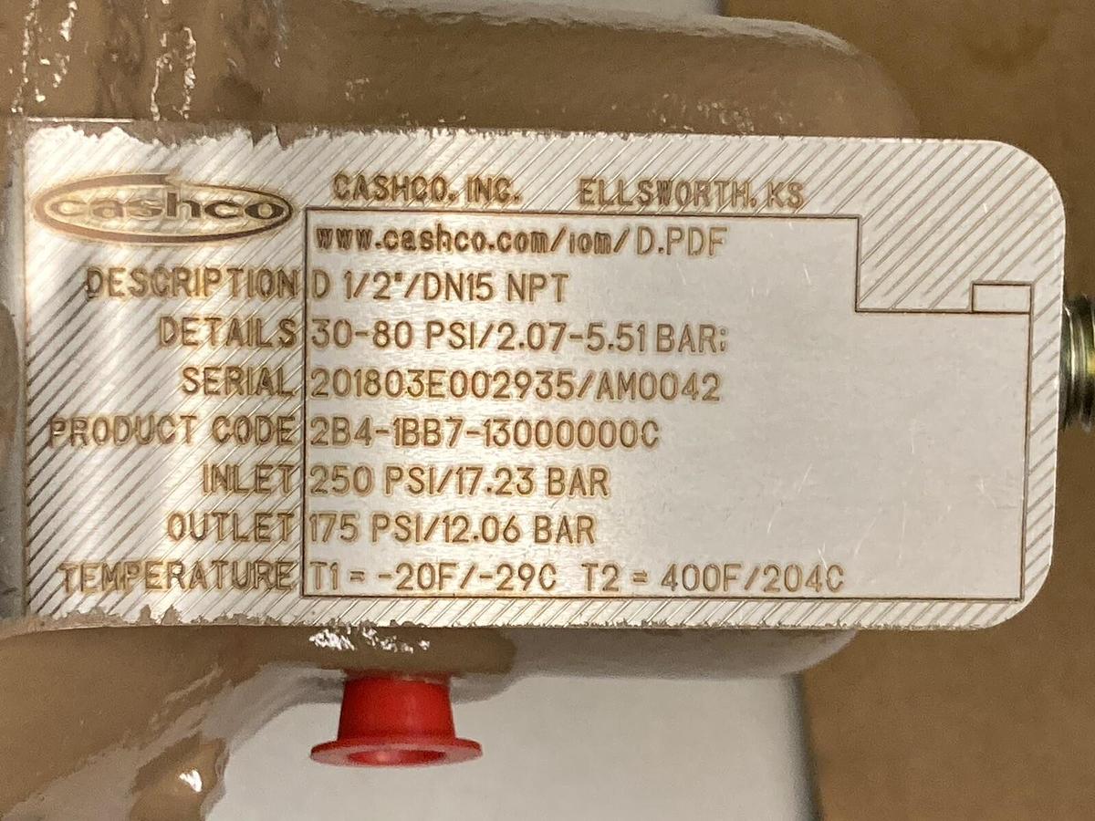 Cashco,2B4-1BB7-13000000C,Pressure Regulator 1/2 Inch DN15 30-80PSI
