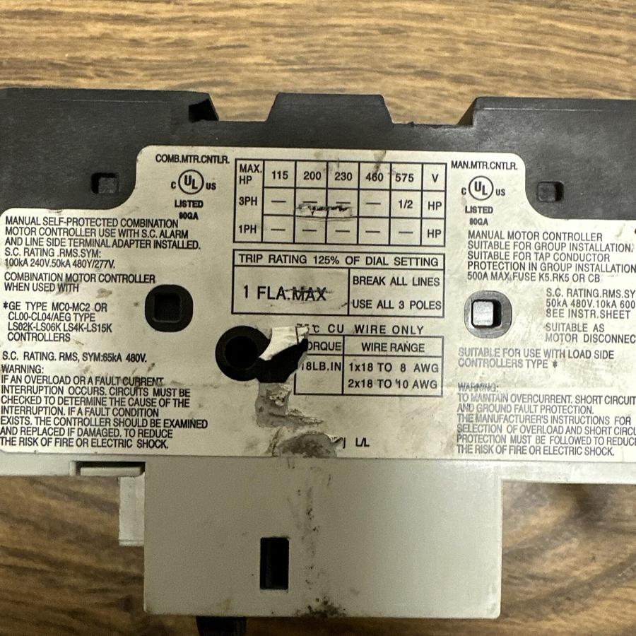 Used GE,GPS1BSAE,Manual Motor Starter