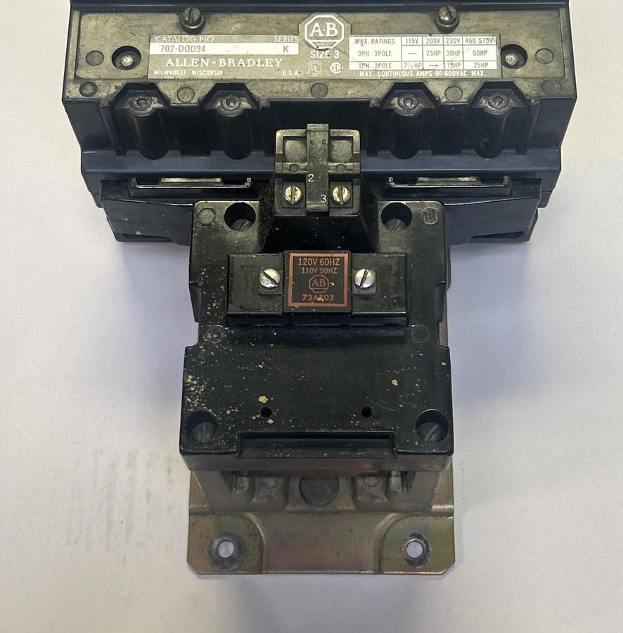 Used ALLEN BRADLEY,702-D0D94,SIZE 3 CONTACTOR 90A 600V