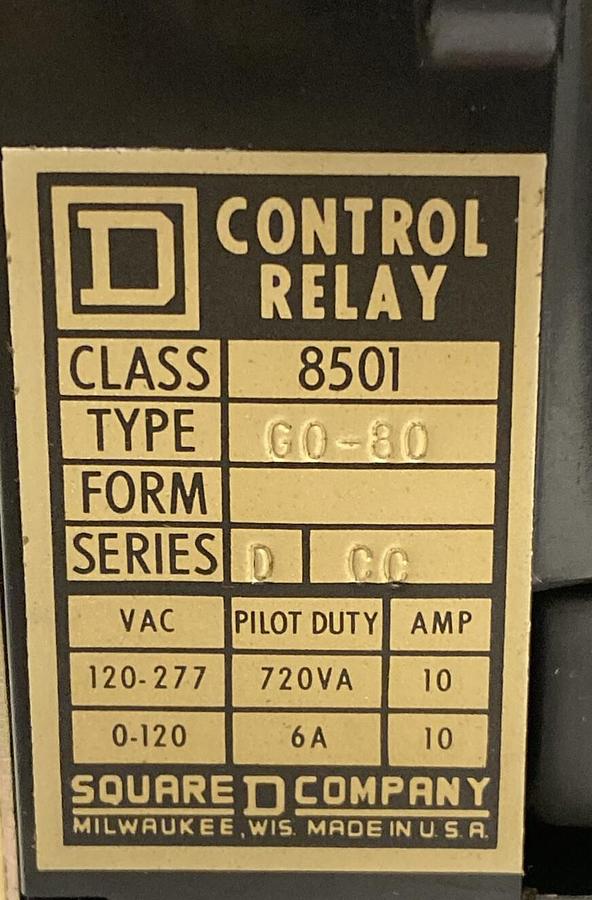 SQUARE D,8501-G0-80,CONTROL RELAY LOT OF 2 NOS