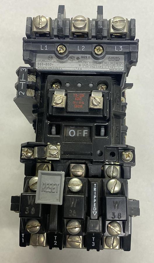 Used ALLEN BRADLEY,509-BOD,SER B NON-REVERSING STARTER SIZE 1 27A 600V W/ OVERLOAD
