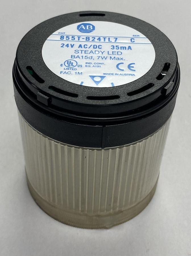 Used ALLEN-BRADLEY,855T-B24TL7,SER. C WHIE STEADY LED LIGHT NO BULB