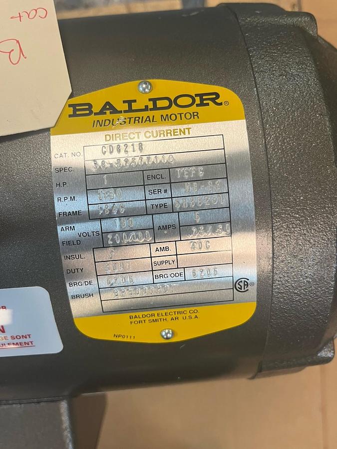 BALDOR,CD6218,DC MOTOR 1HP 1750RPM 184C 180VDC