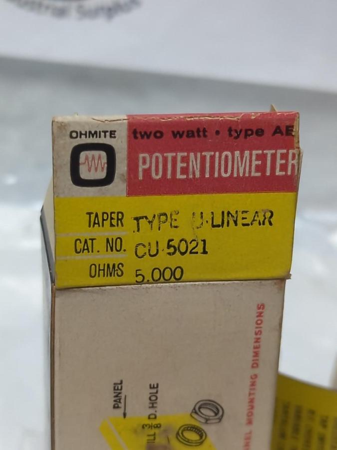 Used OHMITE,CU-5021,POTENTIOMETER 2-WATT 5000 OHMS LOT OF 3 PRE-OWNED