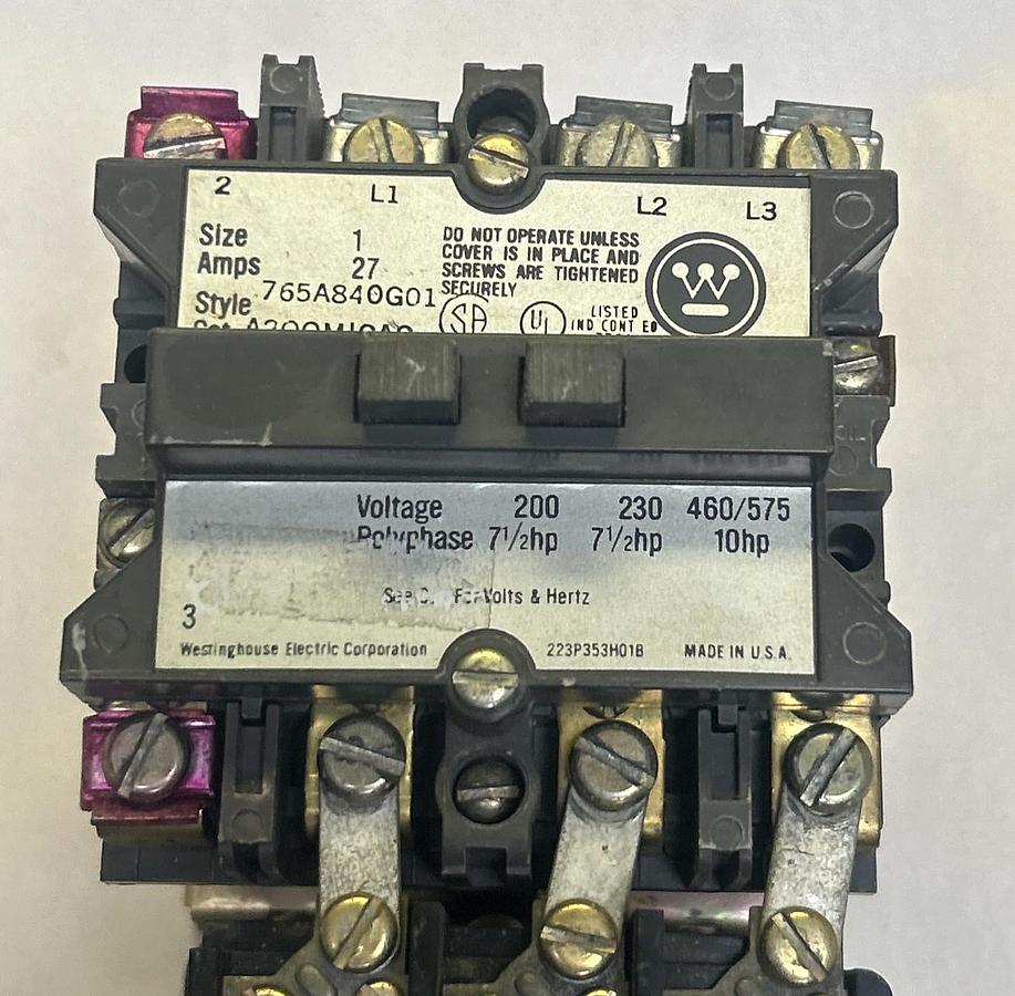 Used WESTINGHOUSE,A200MICAC,NON-REVERSING STARTER SIZE 1