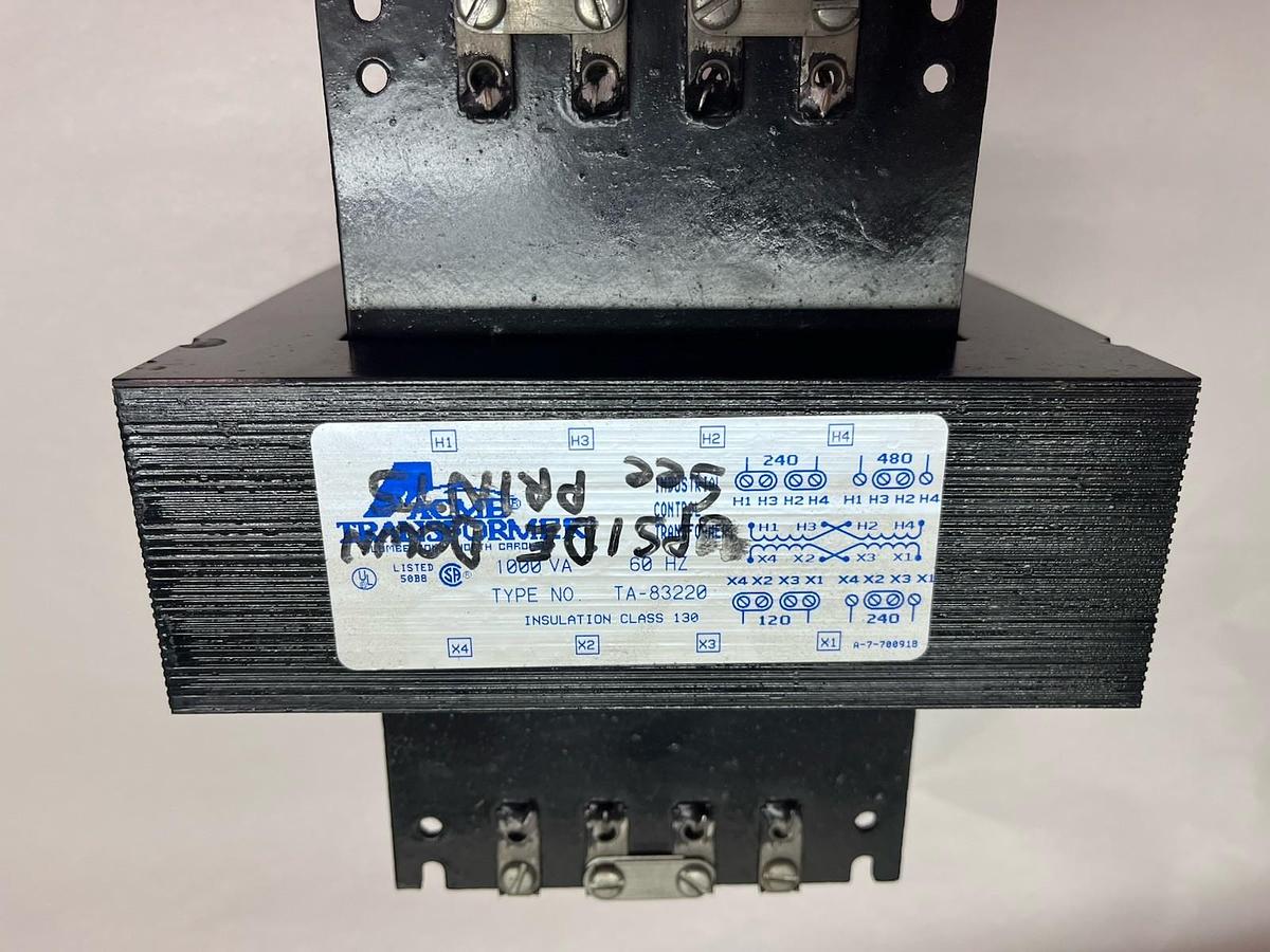 Used ACME,TA-83220,CONTROL TRANSFORMER 1KVA PRI 240X480V SEC 120X240V