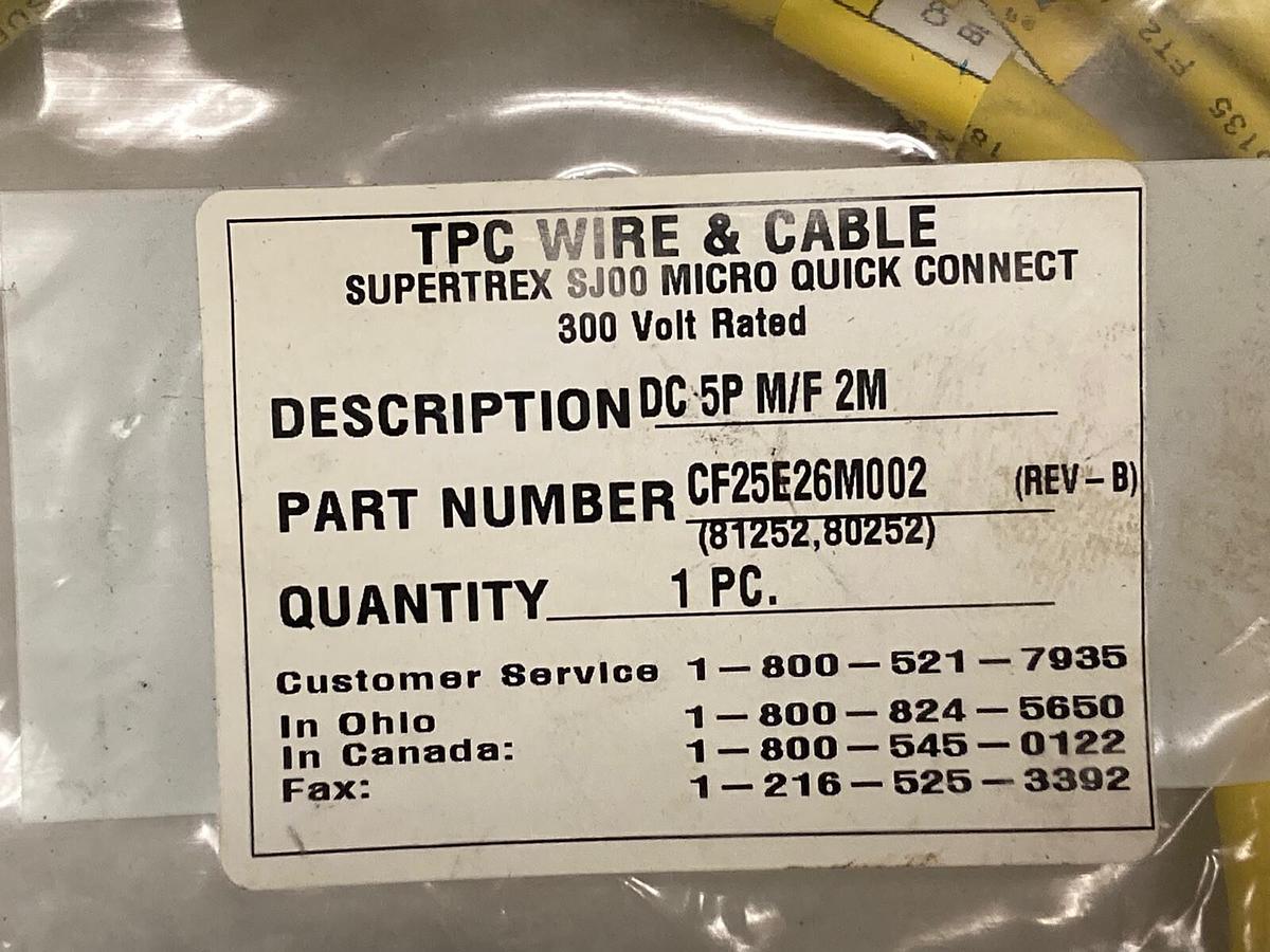 Used TPC Supertrex,CF25E26M002,Male Female DC Extension Cord Set