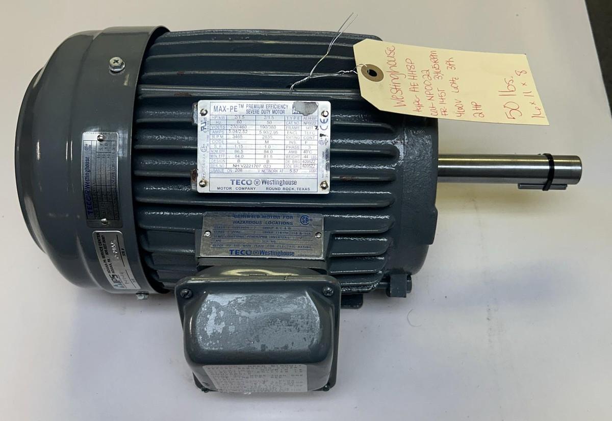 TECO WESTINGHOUSE,NP0022,SEVERE DUTY MOTOR 2HP 3465RPM 230/460V 145T FRAME NOS
