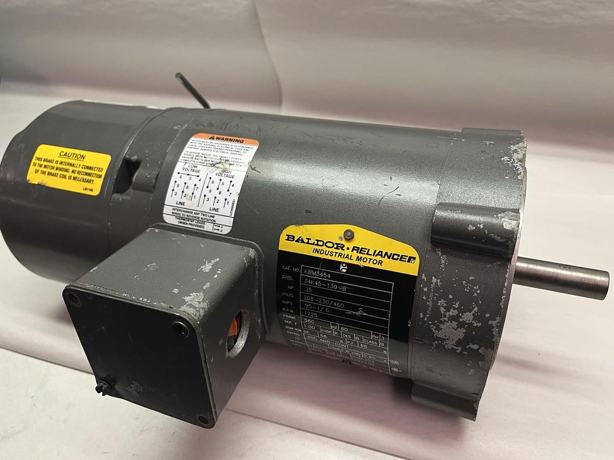Used BALDOR,KBM3454,BRAKE MOTOR 1/4HP 3PH 1725RPM 56C