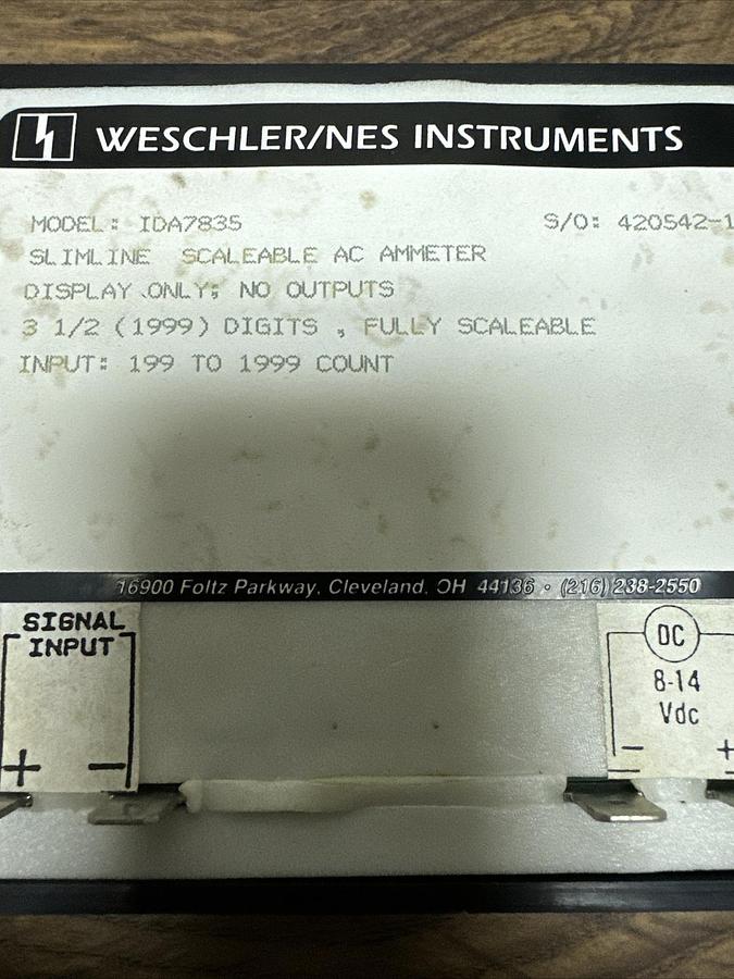 Weschler/NES Instruments,IDA7835,Slimline Scaleable Ammeter