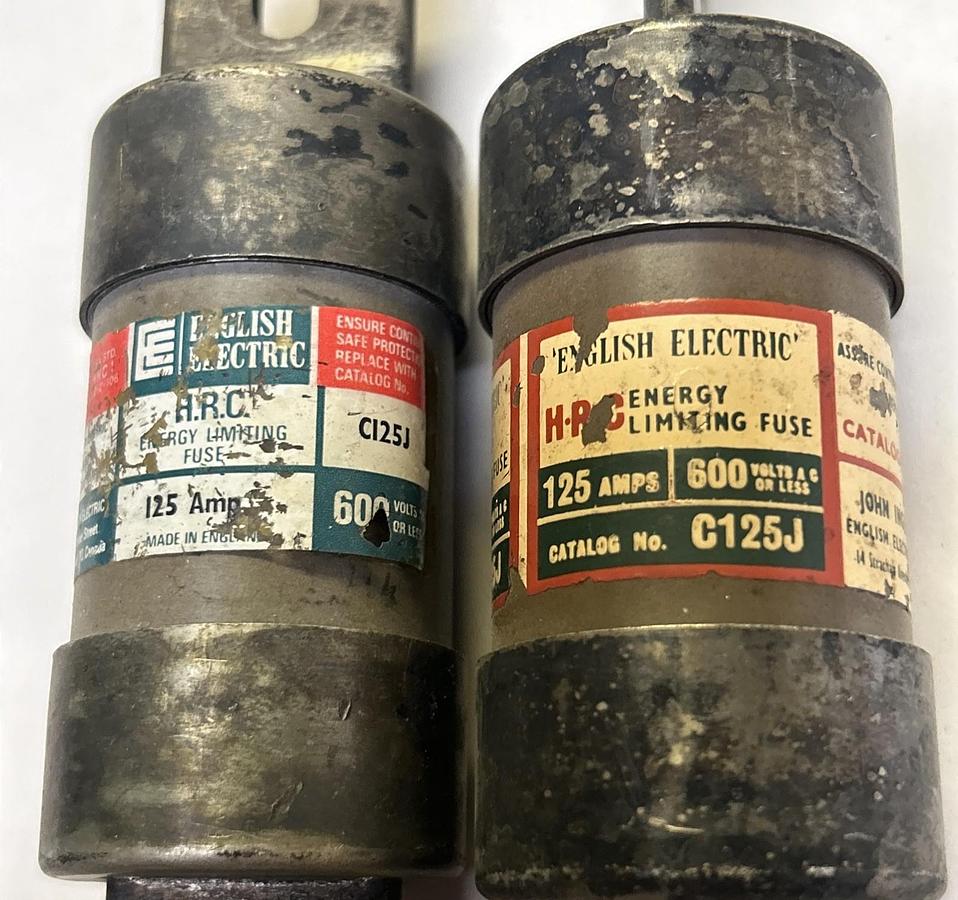 Used ENGLISH ELECTRIC,C125J,ENERGY LIMITING FUSE 125A 600V LOT OF 2