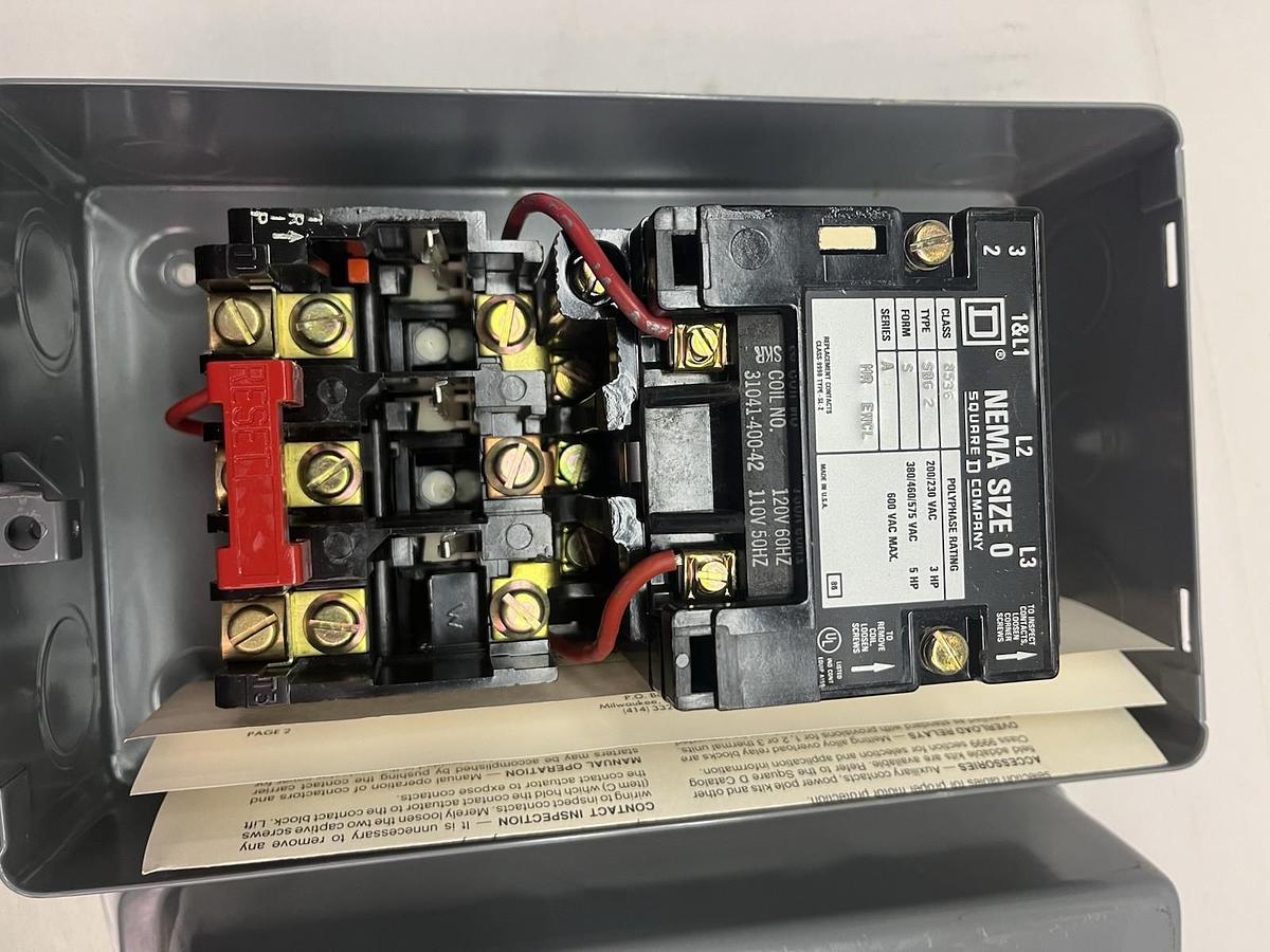 SQUARE D,8536SBG2SA,SIZE 0 FULL VOLTAGE MOTOR STARTER 5HP COIL 110/120V