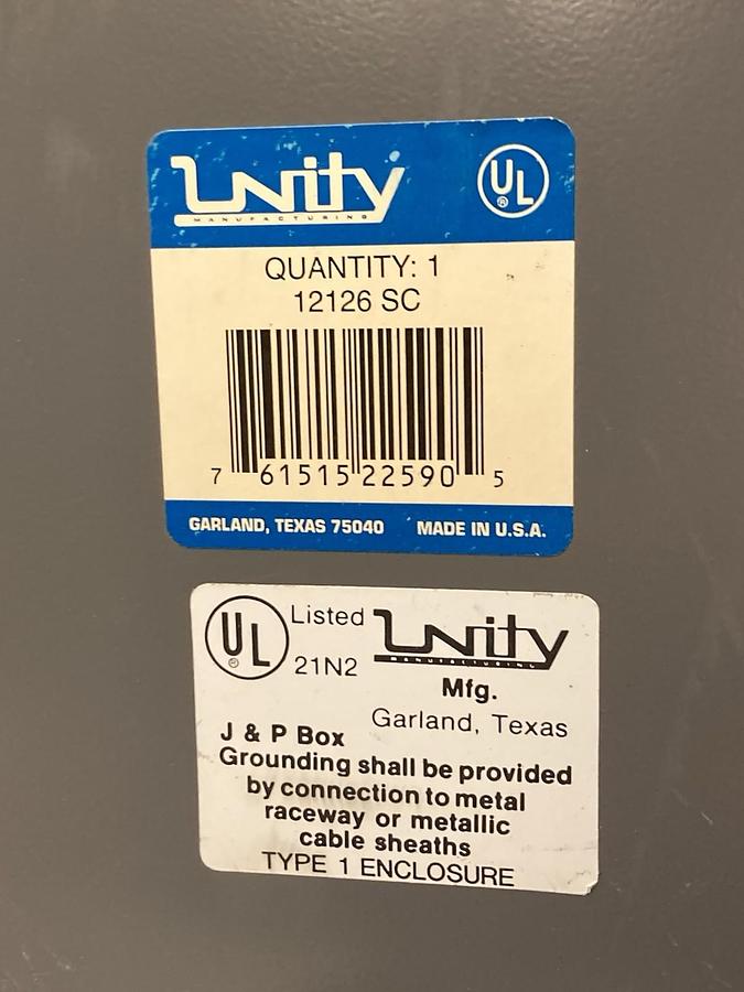 Used Unity,12126 SC Type 1,Electrical Steel Encloure