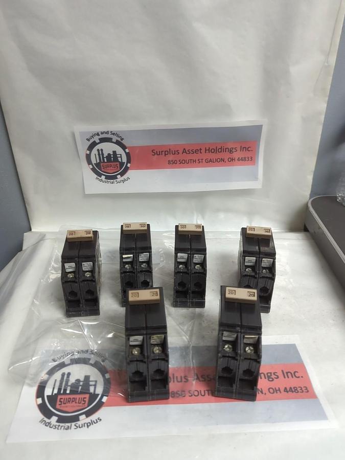 Used CUTLER HAMMER,CH220,CIRCUIT BREAKER 20AMP 2-POLE LOT OF 6 PRE-OWNED