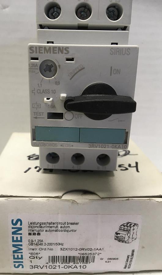 Siemens,3RV1021-0KA10,Motor Protector Circuit Breaker 0.9-1.25A