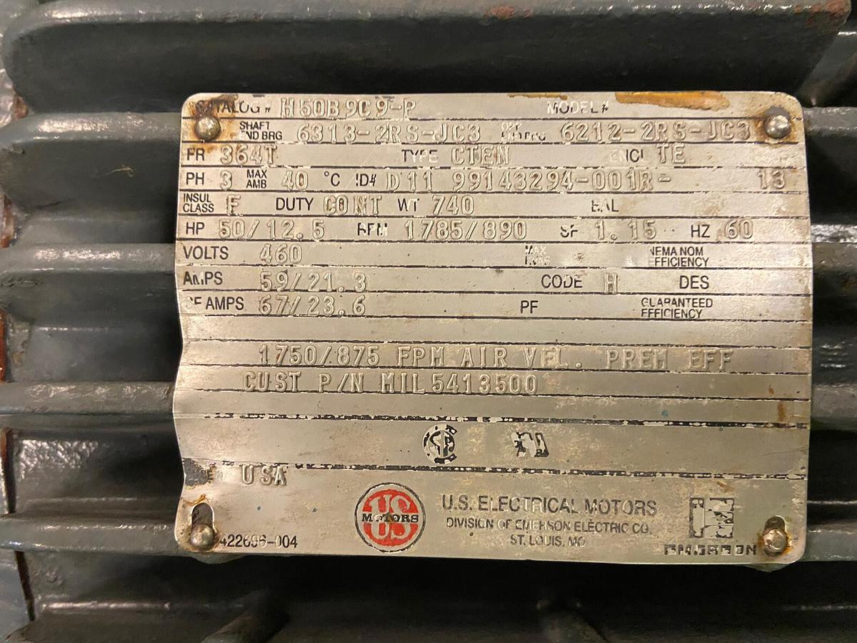 Used US Motors,H50B9C 9-C,50Hp Hostile Duty Motor 1785RPM 460V Frame 364T