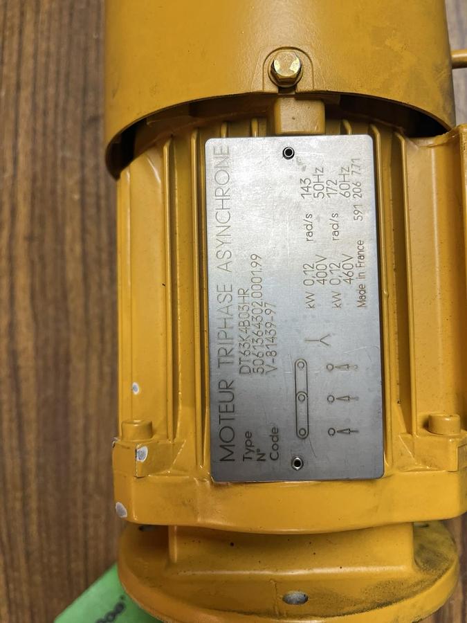 Used SEW EURODRIVE,DT63K4B03HR,MOTOR .12kW 440/460V 3PH