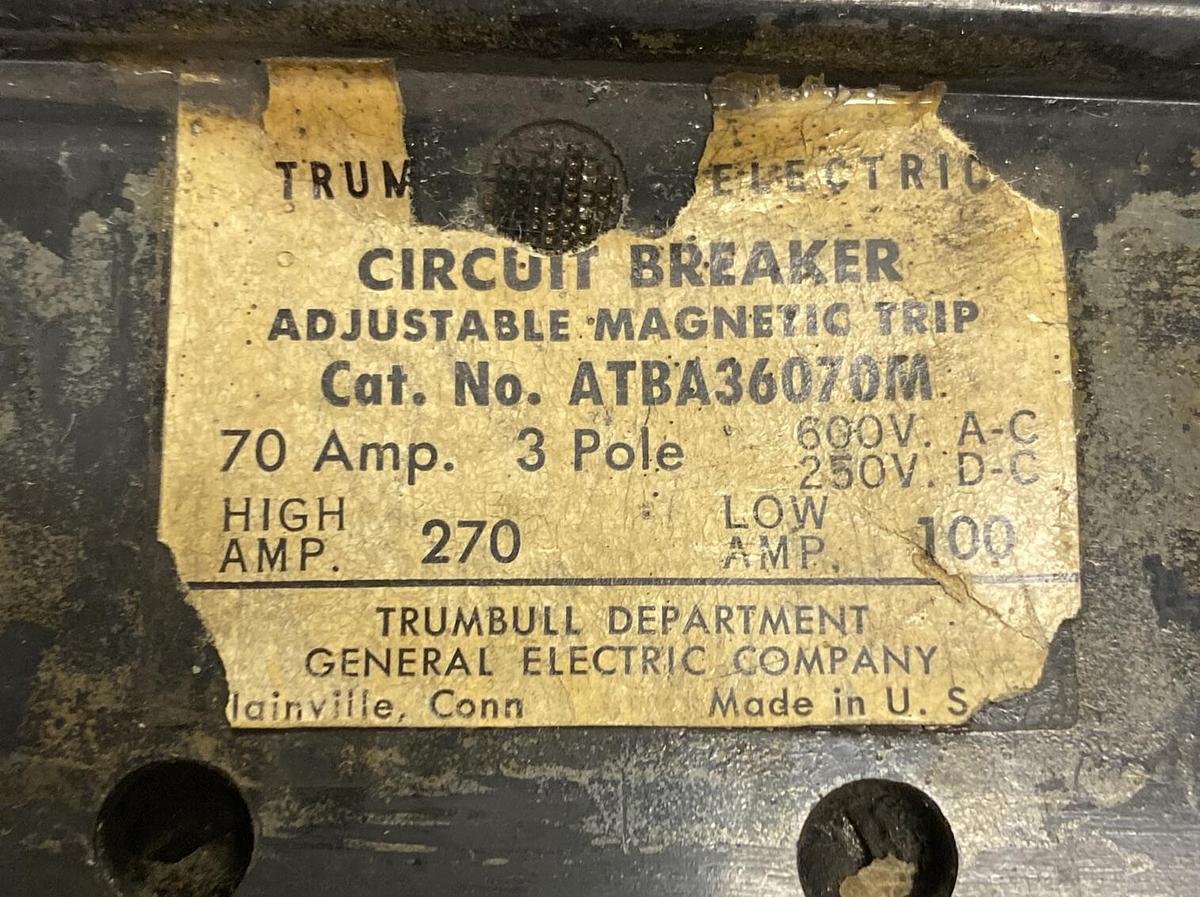 Used Trumbull General Electric,ATBA36070M,Circuit Breaker 70A  600V