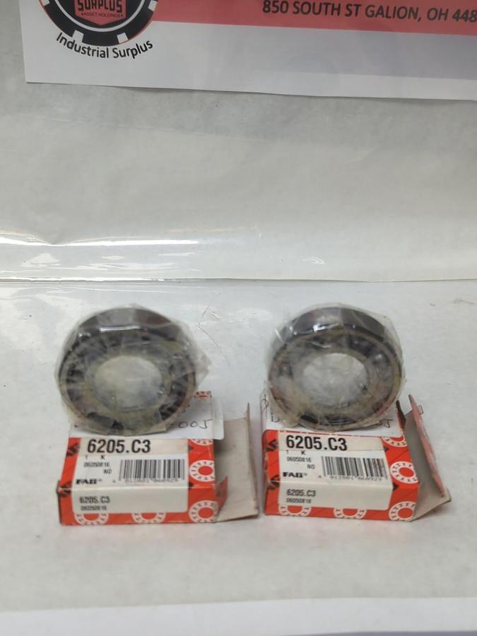 FAG,6205-C3,DEEP GROOVE BALL BEARING 25MM BORE LOT OF 2 NOS