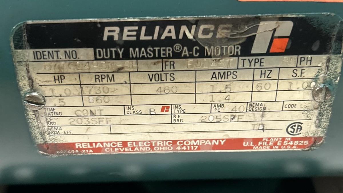 Used RELIANCE,B77C1493M-SH,AC MOTOR 1/HP 1730RPM 460V FJ145T FRAME