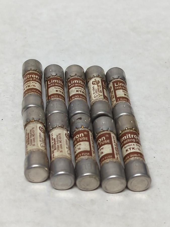 COOPER BUSSMANN,KTK-1/2,LIMITRON 1/2 AMP FUSE LOT OF 10 NOS