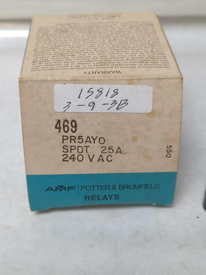 POTTER & BRUMFIELD,PR5AYO,RELAY 25 AMP 240 VAC NOS