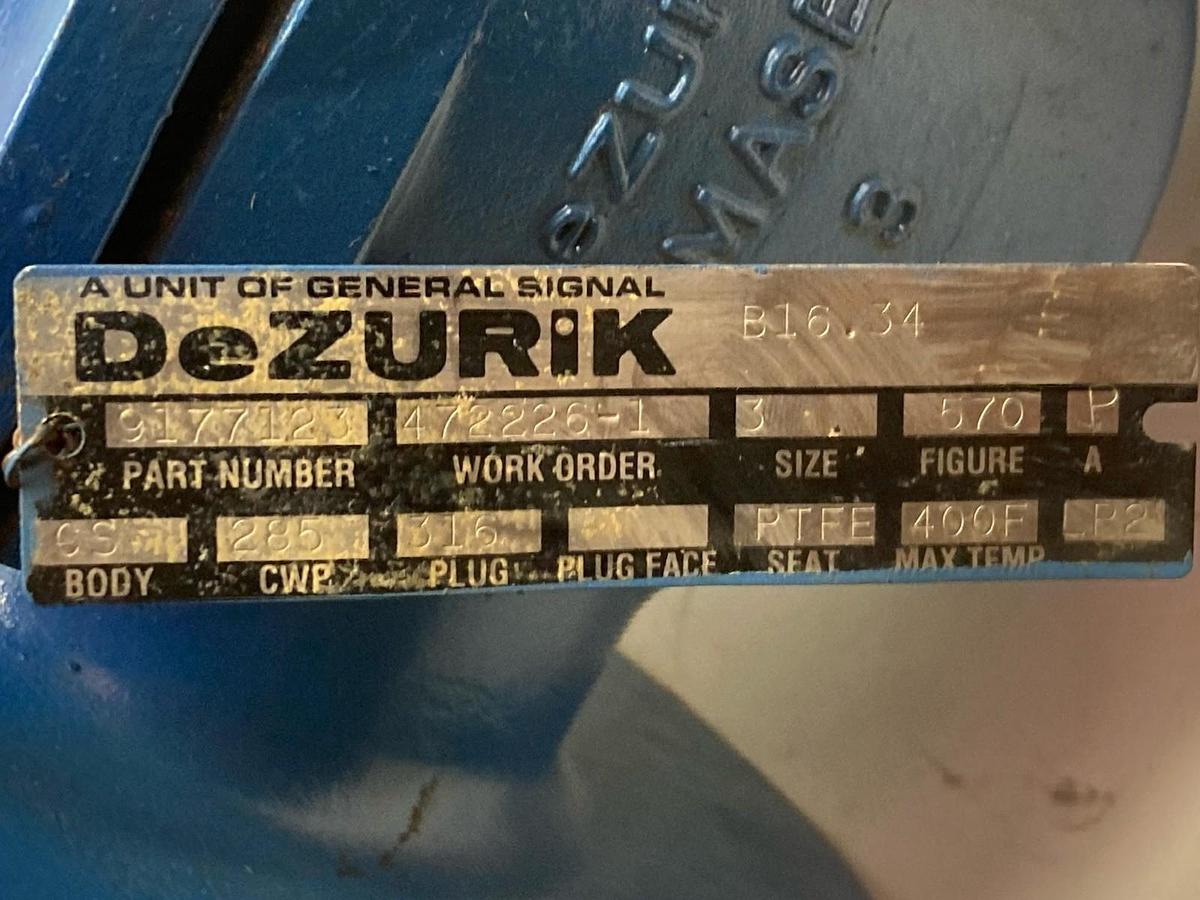 Used DeZURIK,CS 9177123,Size 3 Ball Valve PTFE B16.34