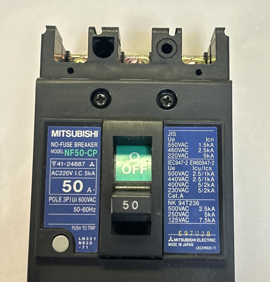 Used MITSUBISHI,NF50-CP,NO FUSE BREAKER 50A 600V 3P