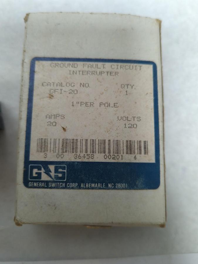 GENERAL SWITCH,GFI-20,GROUND FAULT INTERRUPTER 1 INCH PER POLE 20 AMP 120V NOS
