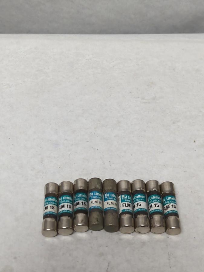 LITTELFUSE,FLM-15,TIME-DELAY 15 AMP FUSE LOT OF 9 NOS
