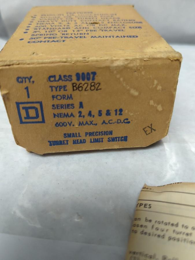 SQUARE D,B6282,SERIES A LIMIT SWITCH 10 AMP NOS