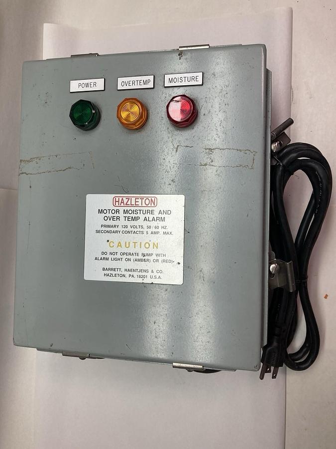 Used Hazleton Motor Moisture Over Temp Alarm Components Pump w/Hammond Mfg Enclosure