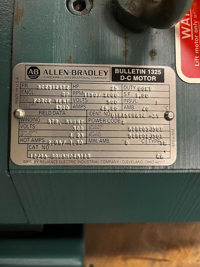 ALLEN BRADLEY,SC2312ATZ,1325 DC MOTOR 25HP 1150/2000RPM 500VDC