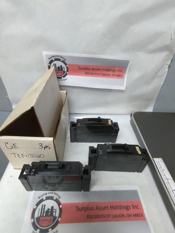 Used GENERAL ELECTRIC,TEF113020,CIRCUIT BREAKER 1-POLE 20 AMP LOT OF 3 PRE-OWNED