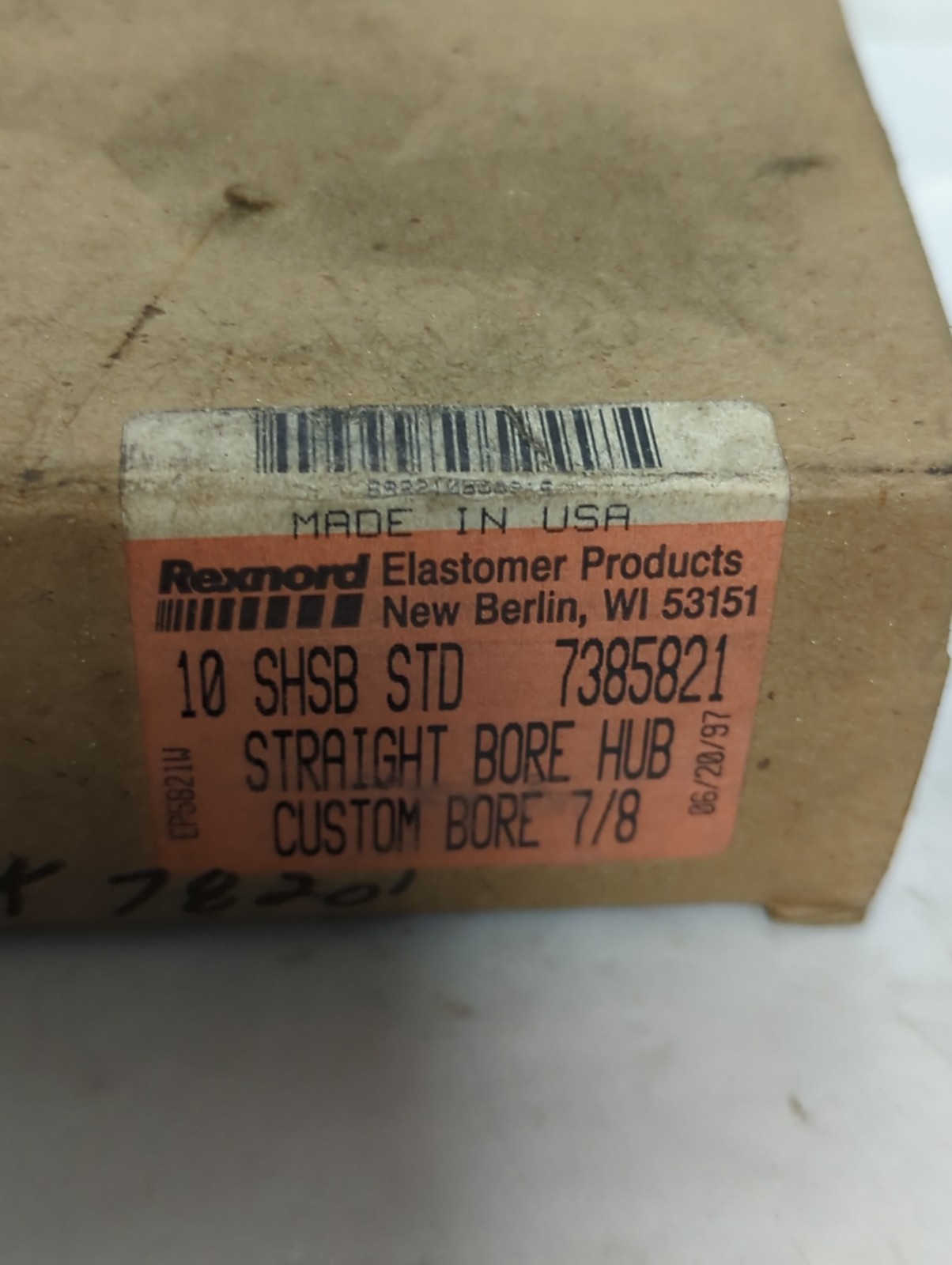 REXNORD,10 SHSB STD,STRAIGHT BORE HUB CUSTOM BORE 7/8 INCH NOS