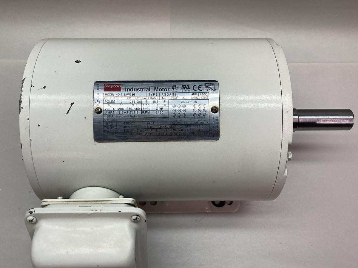 Used Dayton,3KW33G,3-Phase Industrial Motor 3HP 3460RPM Frame 145T 3PH