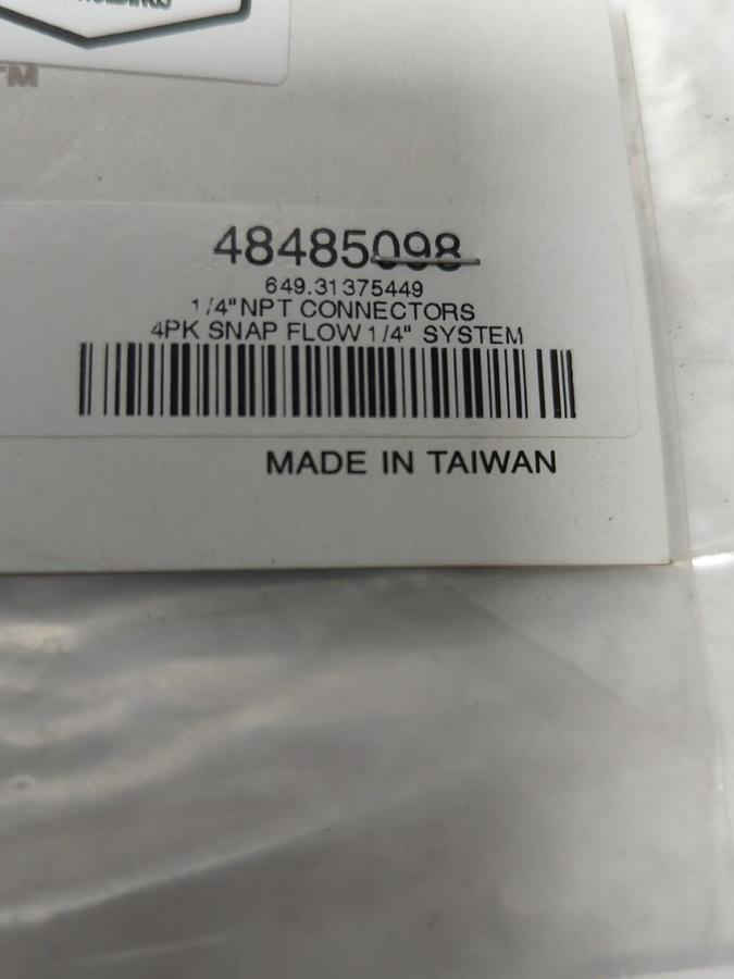 SNAP FLOW,48485098,1/4 INCH NPT CONNECTORS 4 PIECE PACK NOS