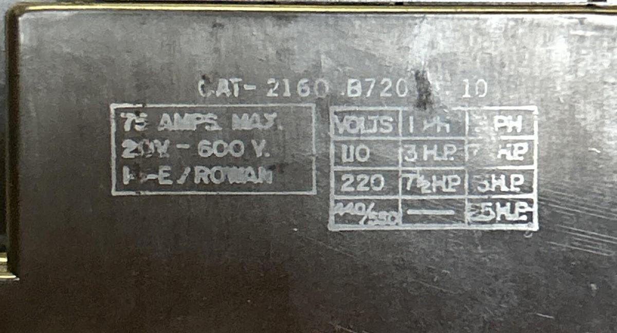 UNBRANDED,2160B720,CONTACTOR 75A 600V NOS