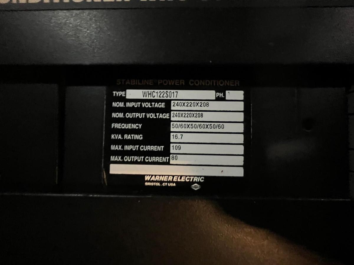 Used WARNER ELECTRIC,WHC122S017,STABLINE POWER CONDITIONER 16.7KVA 240X220X208