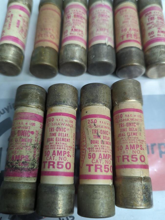 Used GOULD SHAWMUT,TR-50,TRI-ONIC 50 AMP FUSE LOT OF 10 PRE-OWNED