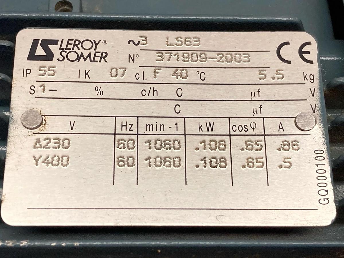 Used Leroy Somer,3 LS63,Motor IP55 IK07