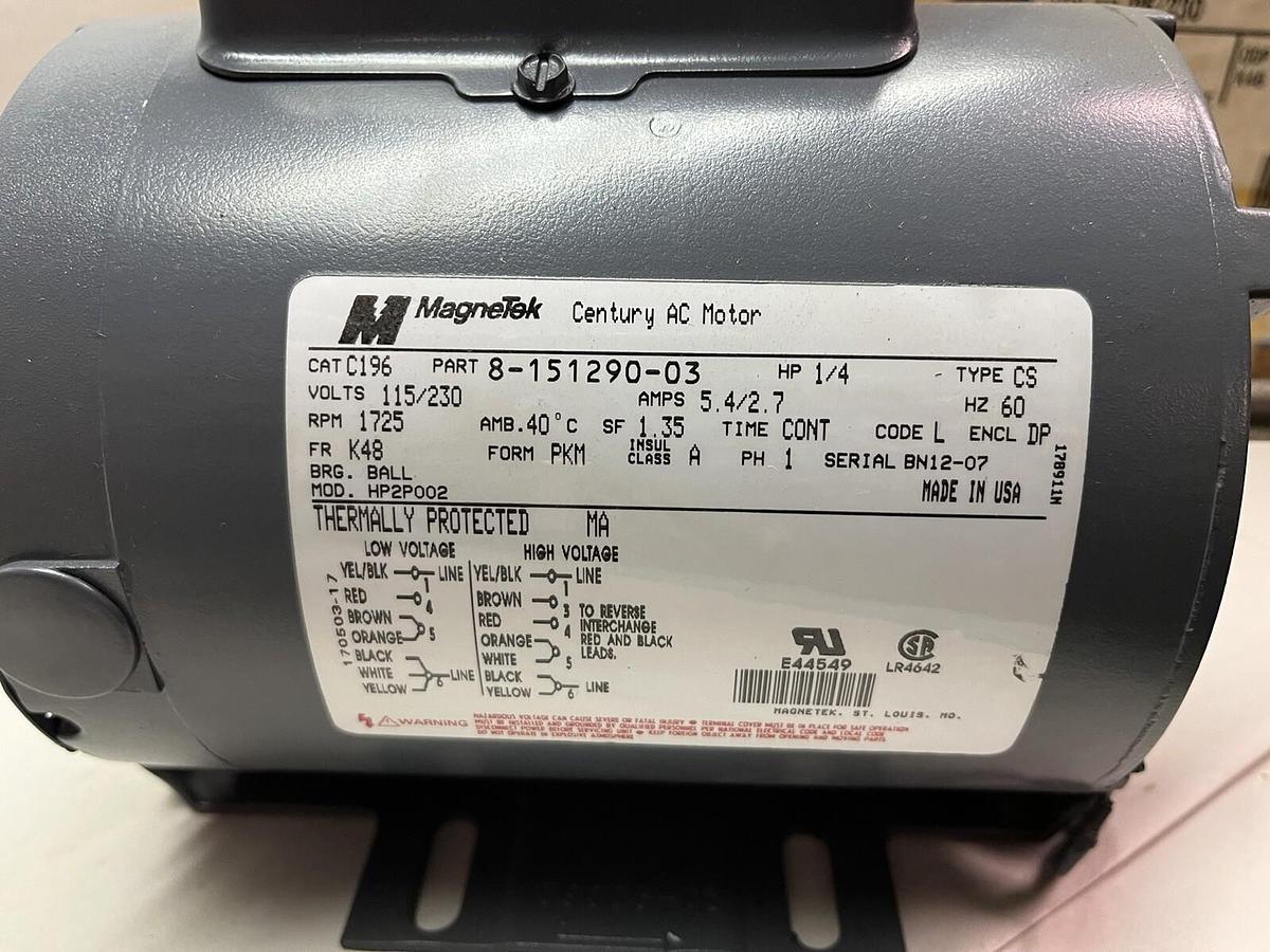 MAGNETEK,C196,1/4HP MOTOR 1725RPM 1PH 115/230V FRAME K48 8-151290-03