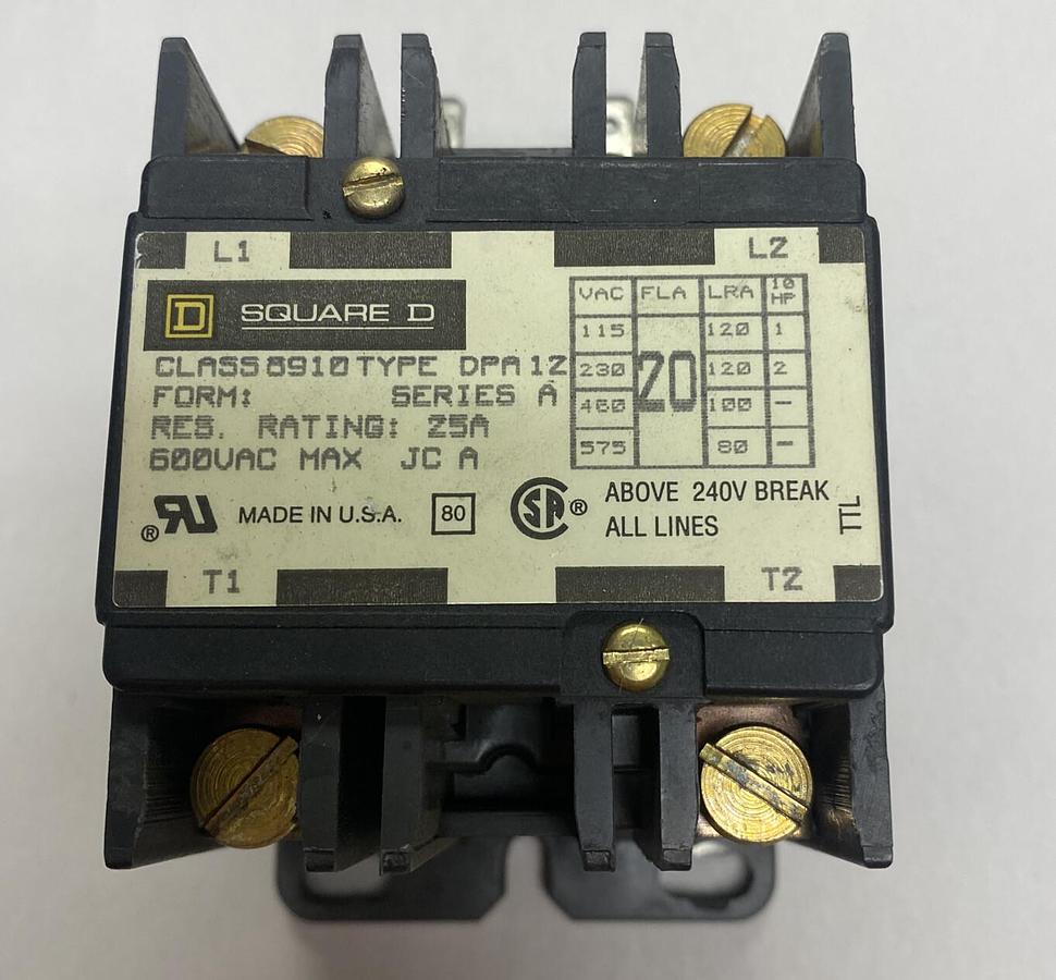 Used Square D,8910DPA1Z,Contactor 25A 600V