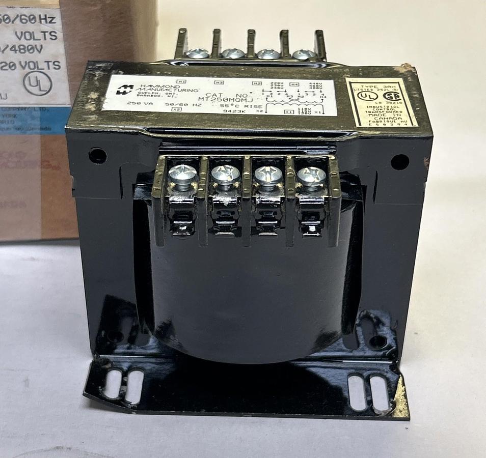 HAMMOND,MT250MQMJ,CONTROL TRANSFORMER 250VA PRI:240/480V SEC:110/115/120V NOS