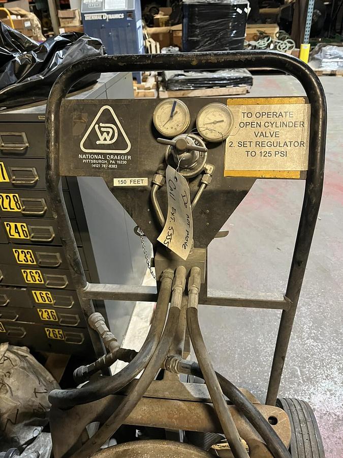 Used National Draeger,CO2,Fire Extingiushing Cart 150FT Hose Hanna 1526-17-18 Reel