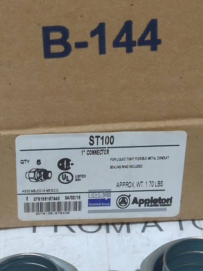 APPLETON,ST100,1 INCH LIQUID TIGHT CONDUIT CONNECTORS BOX OF 5 NEW