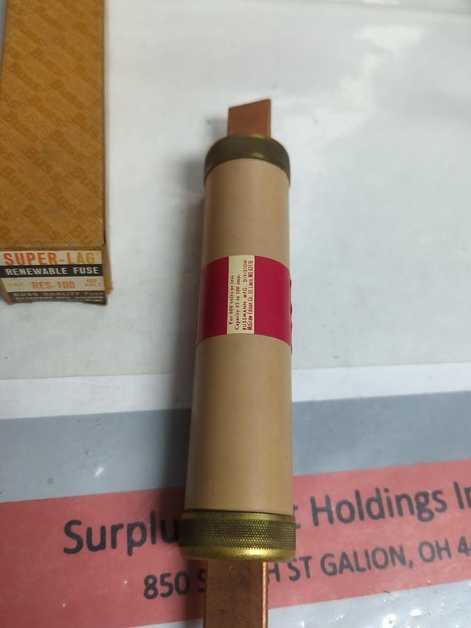 BUSSMANN,RES100,SUPER-LAG RENEWABLE FUSE 100 AMP 600 VOLT NOS