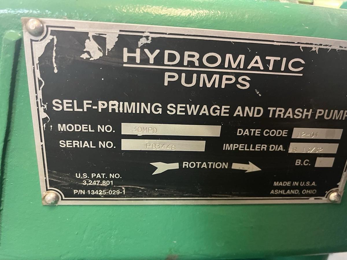 Used HYDROMATIC,30MPD,SELF PRIMING SEWAGE PUMP 3" 7.5HP 1745RPM 3PH