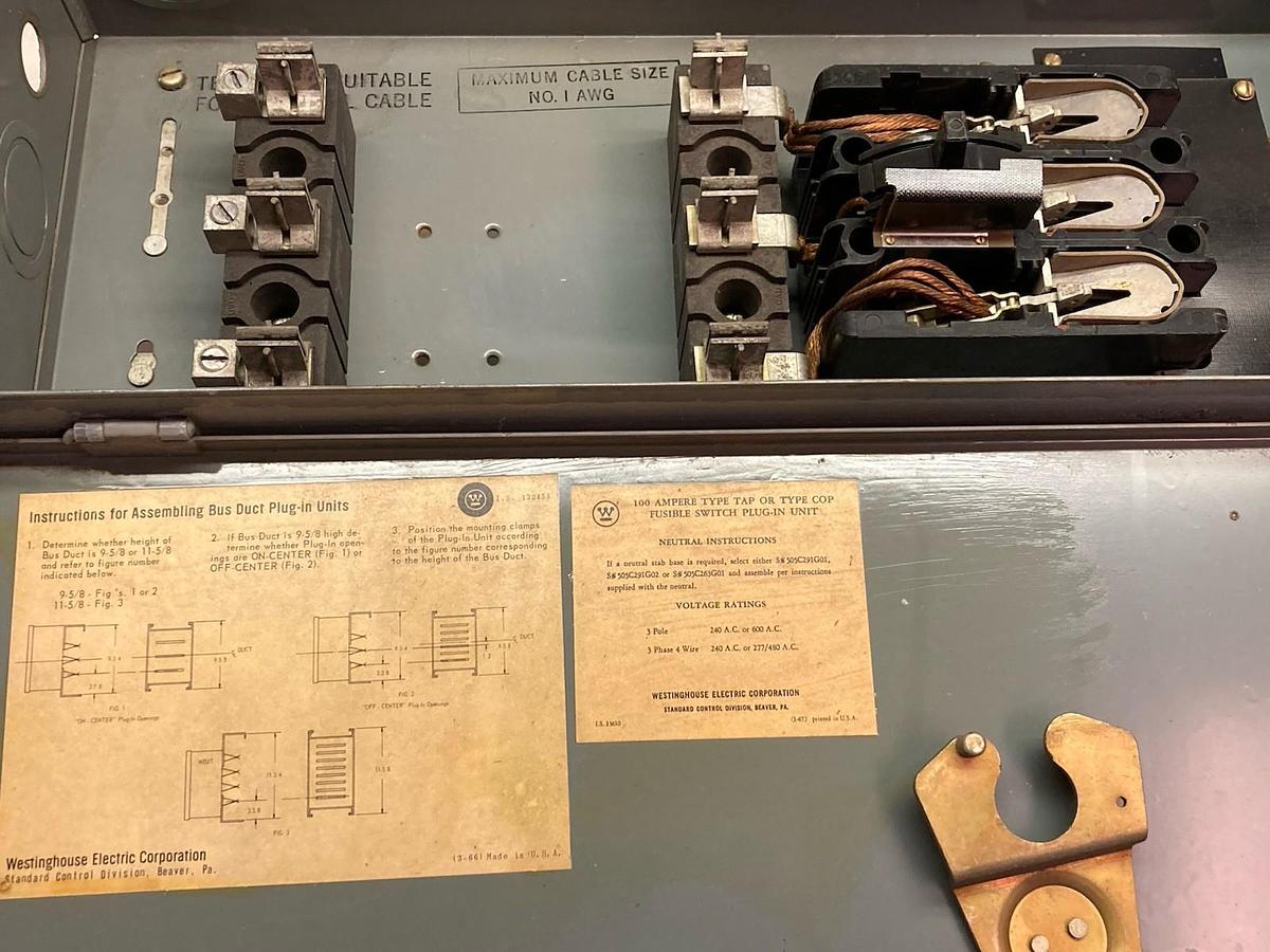 Used Westinghouse,tap 363,Fusible BUS PLUG BUSWAY 100A 600V